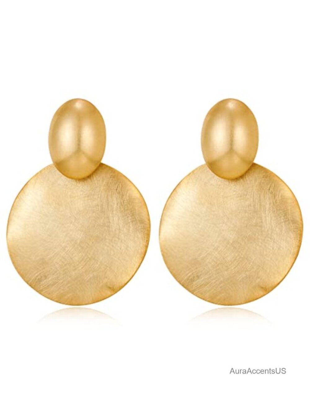 Hammered Disc Drop Dangle Earrings Statement Geometric Push Back Brass